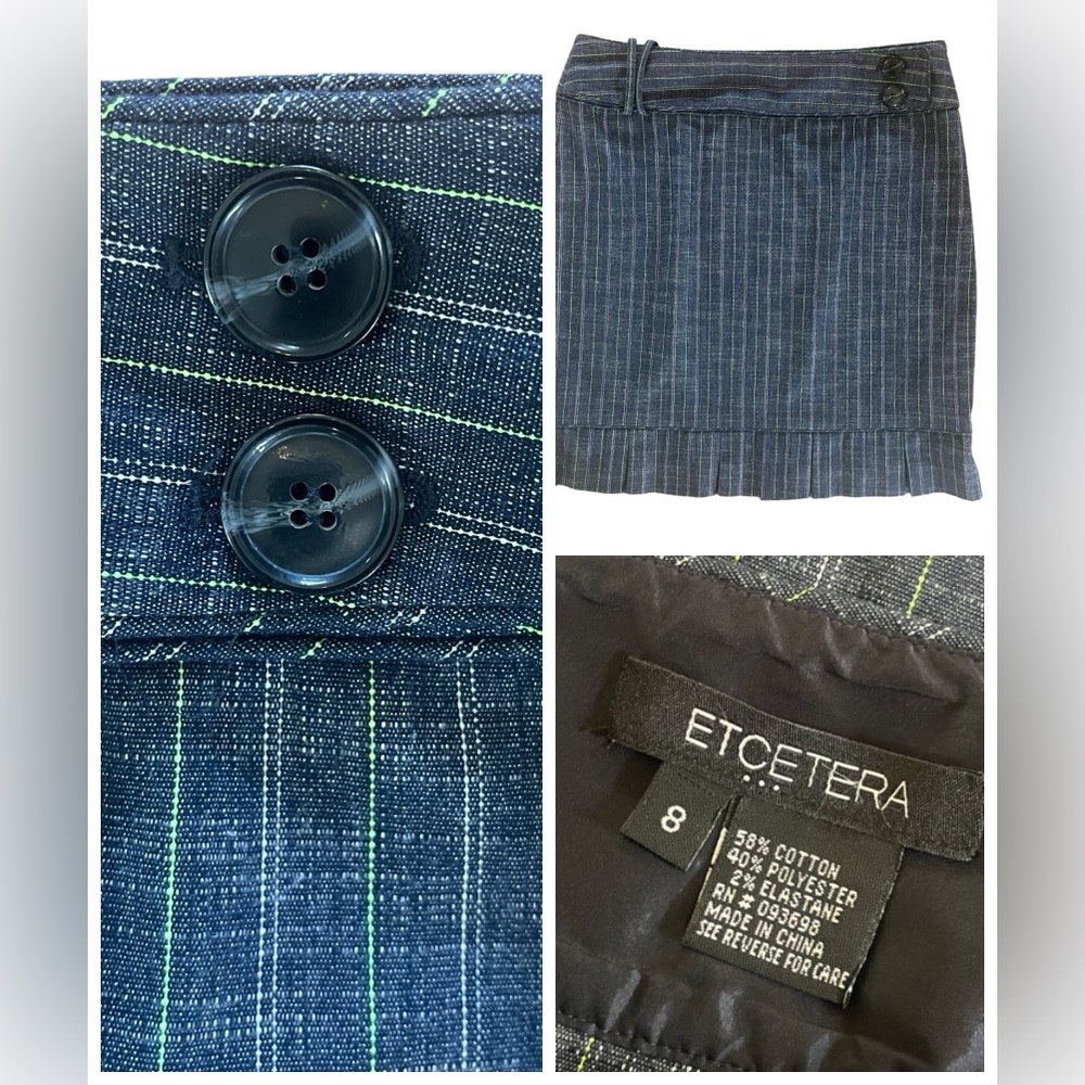 Etcetera Blue Green Striped Pleated Hem Skirt Sz 8 - Picture 3 of 7